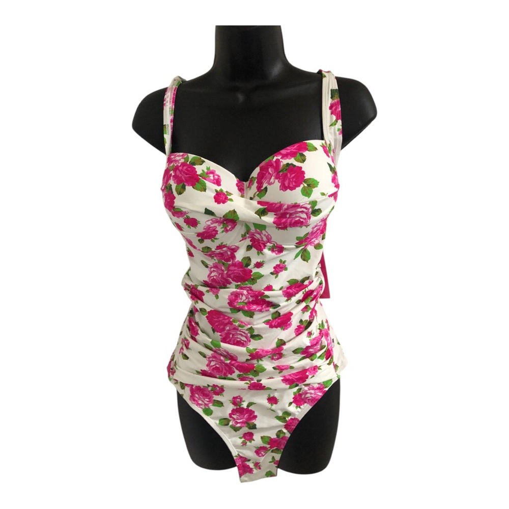 Betsey Johnson love‎ always Betsey print bandeau top one piece swimsuit size 1X